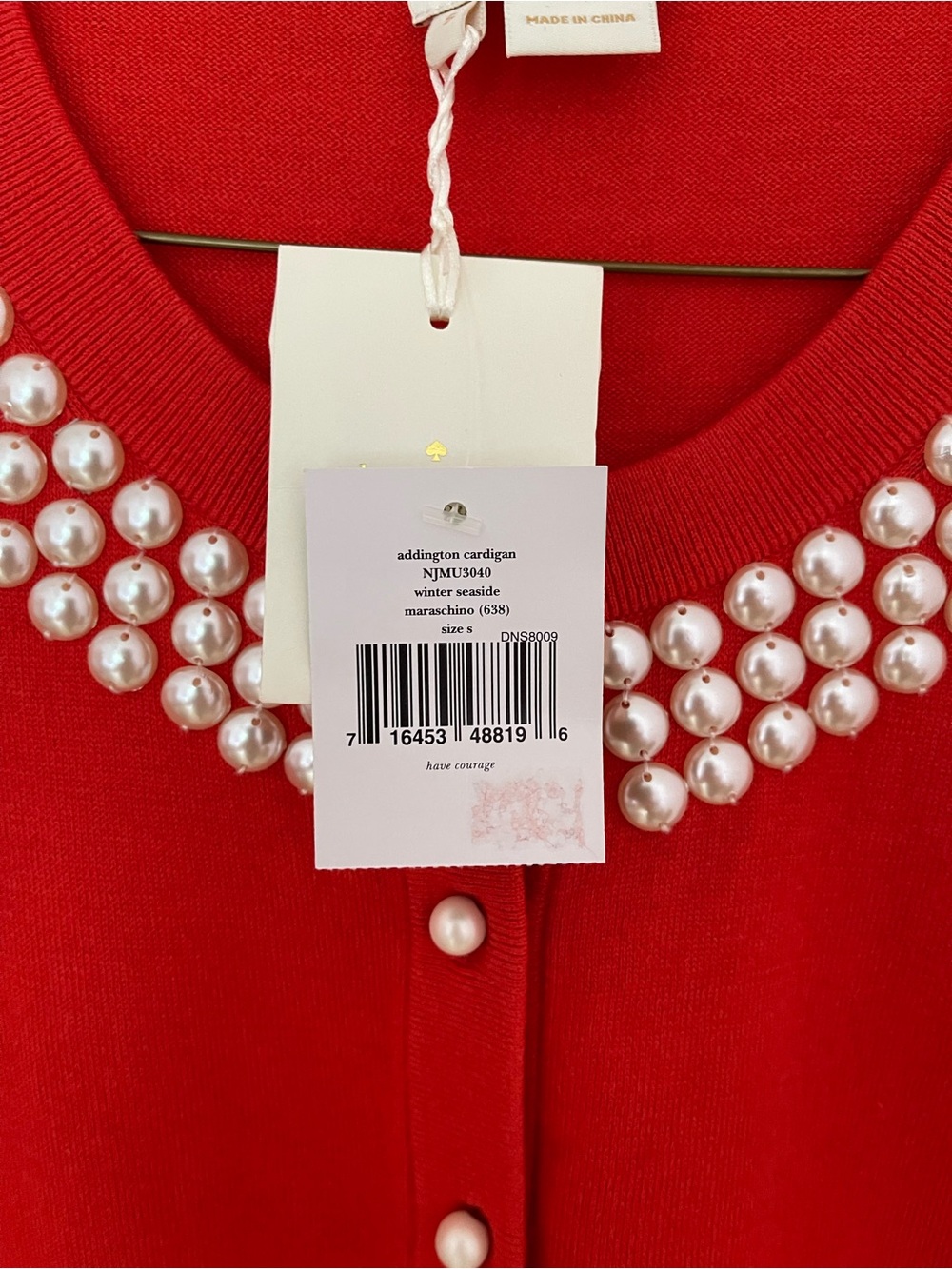 kate spade Red Pearl-Embellished Crewneck Cardigan - Picture 5 of 9